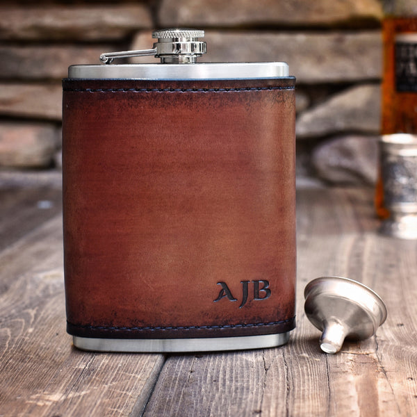 Leather Wrapped Flask with Monogram – Blackthorn Leather